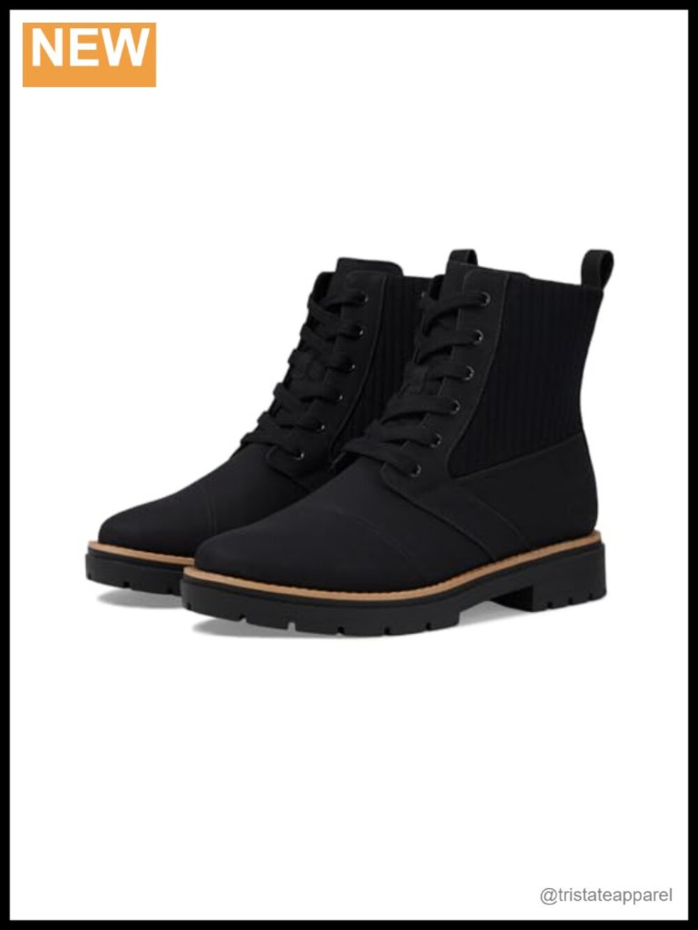 TOMS Ionie Bootie Ankle Boots Lace-Up Combat Style Faux Leather Women's Shoes